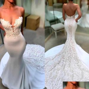 Mermaid Dresses Elegant Strapless Lace Applique Sweep Train Bridal Gowns Robe De Mariee Drop Delivery Party Events Dhekq