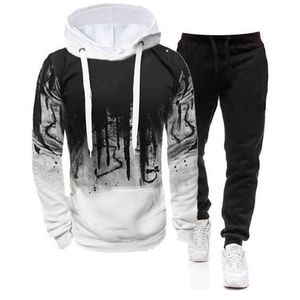 Men's Tracksuits 2Pcs Suit Spring Autumn Men's Sweatshirt Set Splash Ink HoodiesTracksuit Pants Casual Fitness Male Sportswear S-4XL Wholesale 230322