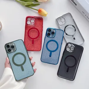 Luxury Bling Glitter Magnetic Phone Cases For Iphone 14 Plus Pro Max 13 12 11 XR XS MAX Soft TPU Fine Hole Camera Lens Protector Skin
