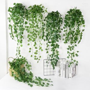 Flores decorativas de 90 cm de plantas verdes artificiais penduradas folhas de hera de rabanete de algas marinhas Fake Vine for Home Garden Wall Party Decoração