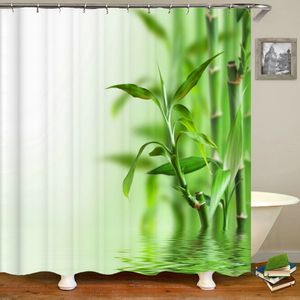 Cortinas de chuveiro cortinas de chuveiro impermeabilizadas 3D Cortes de banheiro de planta verdes de bambu