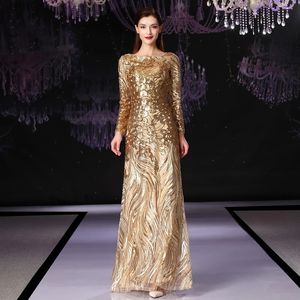 Party Dresses Long sleeves women's formal prom evening dress sequined gold long wedding party dress Ceremony Dress mother's formal dress 230322