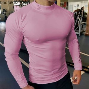 T-shirt da uomo Compression Shirt Uomo Running Training T-shirt manica lunga Allenamento muscolare Abbigliamento sportivo Uomo Gym Skinny Tee Tops W0322