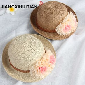 Caps Hüte Großhandel Sommer Kinder Floral Strohhüte Fedora Hut Kinder Visier Strand Sonne Baby Mädchen Sonnenhut Breite Krempe Floppy Panama für Mädchen P230323