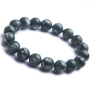 Strand 12mm äkta naturliga ädelstenar Stengrön serafinitpärlor Kvinnor Mens Crystal Charm Jarmets