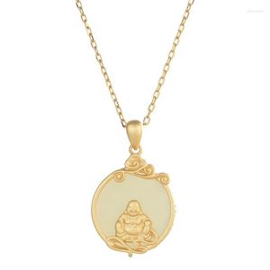 Zincirler XL359 ZFSILVER S925 STERLING Gümüş Moda Modaya Düzenli Hetian Yeşim Tassel Lucky Buddha Kolye Kadın Düğün Mücevher Hediyeleri