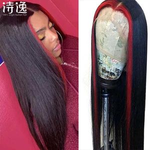 1B Red Highlight 13 * 4 Wig wig headband Real Man Shun Hair Center Point Highlighted Straight Stripe Headband 230323