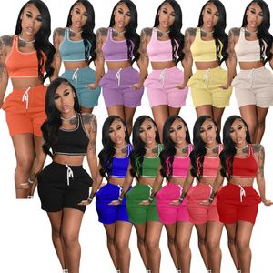 Designer Summer Outfits Women Tracksuits Two 2 Pieces Set Sleeveless Tank Top Shorts Matchning Set Sweatsuits Yoga Fitness Sportwear Wholesale Clothes 9559