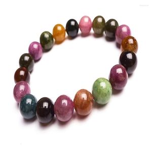 Strand 10.5mm Natural Mix Colors Tourmaline Gem Stone Round Bead Bracelets For Women Stretch Charm Bracelet Femme