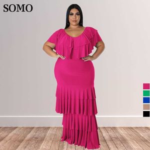 Vestidos de tamanho grande moda moda elegante roupa maxi longa fêmea multi-splicing cift pescoço vestido por atacado 230307