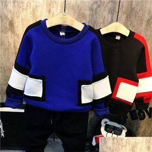 Kazak plover dfxd çocuk sweatshirts moda kış bebek erkek erkek uzun kollu dikiş kalın üst çocuklar pamuklu kıyafetler 2 7 yıl 221 dhxc3