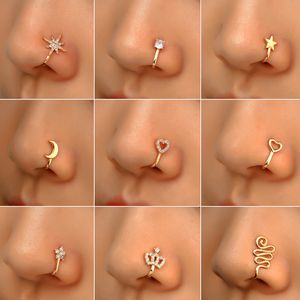 18K Gold Copper Fake Narize Nariz Nariz Rings para mulheres CRISTAL NÃO PIRING GOLD CLIP DE GOLT ON NARE Clip Hiphop Faux Body Jewelry Preço por atacado