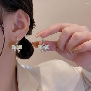 Studörhängen s Sier Needle Love Bow Earring Temperament Pearl Autumn och Winter High-klass Känsla lätt netto rött trevligt