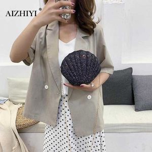 Pu forma aizhiyi bolsas moda para mulheres corrente de couro lantejoulas bonito concha bolsa ombro mini verão bolsa feminina