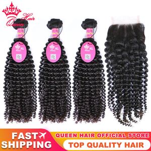 Top Quality Brazilian Kinky Curly Bundles With Lace Closure Free Part Virgin Human Raw Hair Exteions 12 to 28 Natural Color