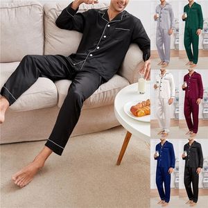 Menas de sono masculinas Menas de dormir de seda cetim pijama colarinho de colar