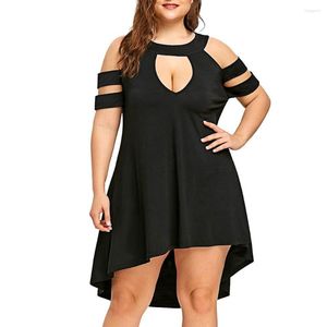 Casual klänningar plus storlek XXXXXL Summer Fashion Women Black Short Sleeve Dress O-Neck Cold Shoulder Strapless Hollow Out 888