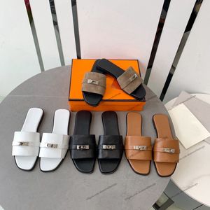 Sandaldesigner tofflor strand klassiska platt sandaler lyx sommar dam läder flip flops toppkvalitet män kvinnor glider glid