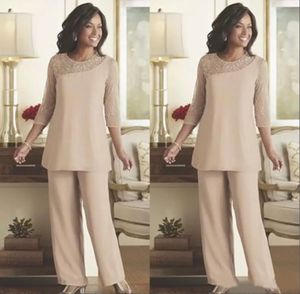 Elegant Mor till bruden Pant Suits Chiffon Custom Made Long Sleeves Wedding Guest Wear Mother Dress Jumpsuits Mother of the Bride Dress