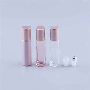 Frasco de perfume 10 pçs/30 pçs 10 ml Cor rosa rolo de vidro grosso em óleo essencial Frasco de perfume vazio Roller Ball Garrafa para viagens 230323