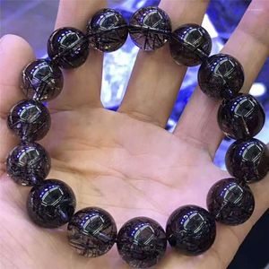 Strand 16mm Brasile Genuino Naturale Nero Quarzo Rutilato Cristallo Trasparente Grandi Perle Rotonde Bracciale Donna Uomo Potente