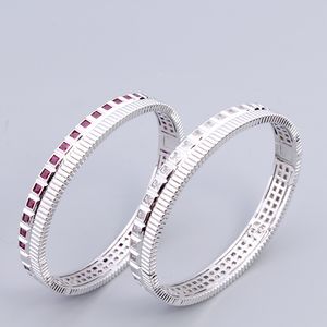 Coppia Bracciale rigido con diamanti quadrati Bracciale rigido in argento di design Gear gioielli femme set Love Women Men coppia bracciali catene di gioielli regali per feste ragazze di nozze in rame