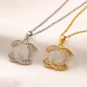 Never Fading Luxury Brand Designer Pendants Necklaces Brass Copper Diamond Real Gold Plated Double Letter Choker Pendant Necklace Chain Jewelry Accessories Gifts