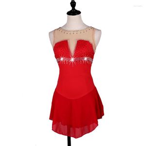 Bühnenbekleidungspräftigungswettbewerb Eislaufrock Marine Blue Red Girls Sexy ärmellose Frauen Figurenkleid