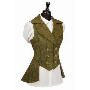 Kvinnors västar Womans Vest Army Green Plaid Herringbone Tweed Business Waistcoat skräddarsydd krage vintage ol Waistcoat för bröllopsväst 230322