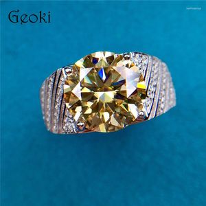 Cluster Rings äkta silver 925 Original 5 Brilliant Cut Diamond Test Past Yellow Moissanite Ring for Men Big Sale Gemstone Jewelry
