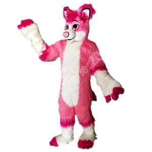 Yeni Yetişkin Pembe Fox Husky Maskot Kostüm Karikatür Anime Teması Karakter Yetişkin Boyutu Noel Doğum Günü Kostümleri