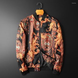 Herrjackor Vintage Golden Print Luxury Bomber Party Jacket Outfit Club Bar Coat Men Casaca Hombre