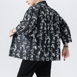 エスニック服の男性日本の虫原木本haori Yukata中国スタイルプリントHanfu Topsローブガウンタンスーツカーディガンコート