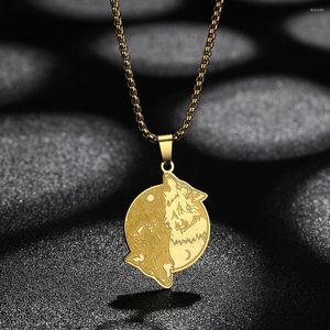 Pendant Necklaces CHENGXUN Engraved Viking Yin Yang Wolf Necklace For Women Men Stainless Steel Animal Charm Chain Amulet Jewelry Gift