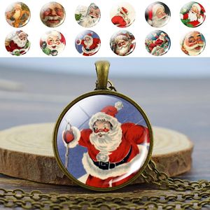 Pendant Necklaces Female Christmas Necklace Creative Santa Claus Glass Crystal Restored Bronze Charm Jewelry Xmas Gift