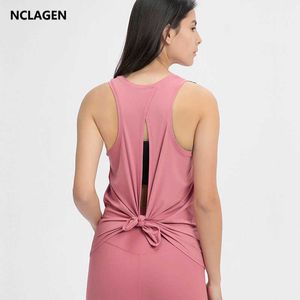 Camisoles Tanks NCLAGEN Sports Open Ba Top Women Nakedfeel Fabric ButterySoft Gym V Breaable Elastic Running Tank Top Workout Shirts Z0322