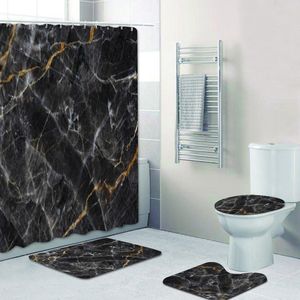 Shower Curtains Black Gold Marble Texture Bathroom Shower Curtain Set for Bathroom Non Slip Bath Rugs Carpet Toilet Accessories Home Decor 230323