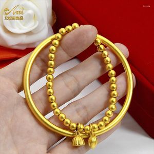 Bangle ANIID 24K 60mm Gold Color Dubai Bracelet African Arab Bead Stretch Bracelets Wholesale Fashion Designer Ethiopian Jewelry