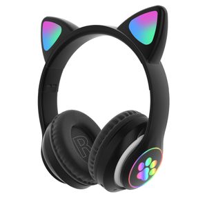 耳のかわいい猫の耳のワイヤレスゲームTWSイヤホンヘッドフォンワイヤレスマイクが閉じることができますLEDキッズガールズステレオ電話音楽Bluetoothヘッドセットゲーマーギフト