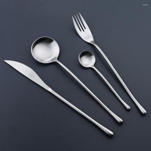 Dinnerware Sets Durtens 24pcs Cutlery 304 Stainless Steel Coffee Spoon And Fork Knife Silver Kitchen Dinner Matte Flatware Set
