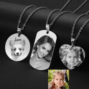 Custom Photo Necklace for Women Engraved Stainless Steel Heart Pendant Personalized Gift DIY lettering making