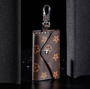 PU Leather Keychain Rings Women 6 Keys Card Holder Brown Flower Wallet Coin Purse Key Pouch Bag Case for Men Women Gifts Fashion Keyring Chain Jewelry Accessories