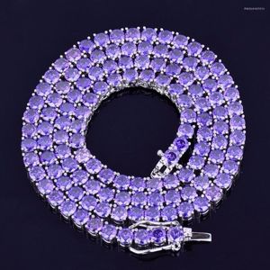 Chains Purple Color Zircon 1 Row Tennis Chain Necklace Hip Hop Jewelry Copper Material Men's Women Link 4mm