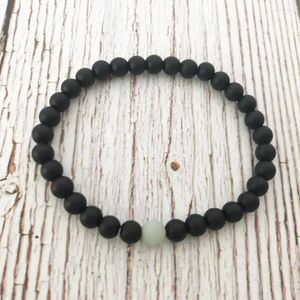 Strand Fashion Men's Bracelets Natural Matte Black Onyx Bracelet Amazonite Mala Beads Wrist Yoga Jewelry