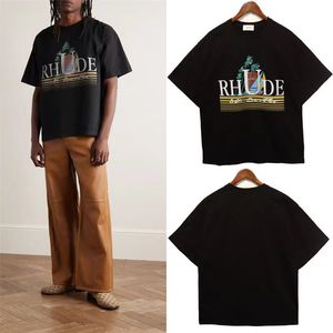 MEN PLUS TEES RHUDE MEN FLUSE LETRA DE VERÃO ICON Fashion Street Casual Casual Manga curta estilo Casise de algodão de algodão