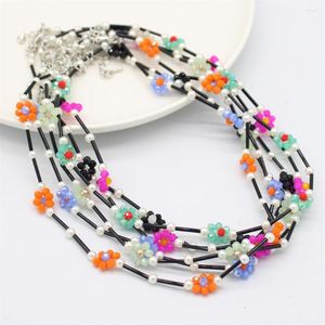 Choker Boho Korea Lovely Daisy Flowers Colorful Beaded Charm Uttalande Collar Pearl Necklace Women Summer Vacation Jewelry