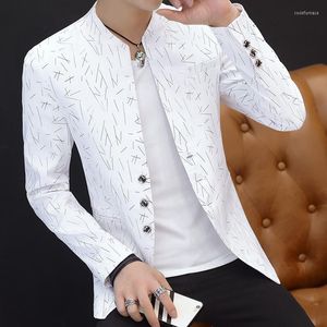 Mäns kostymer Hoo 2023 Men's Autumn Printing Gilding Stand Collar Blazer Youth Slim Stilig Fashion Three Button