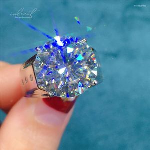 Anelli a grappolo Inbeaut Argento 925 scintillante Grande 10 ct Taglio eccellente D Colore Pass Prova del diamante Anello rotondo con Moissanite per uomo Fine