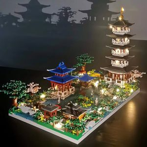 中国の建築マイクロビルディングタワー西湖の木diyダイヤモンド建設レンガの子供のための軽いおもちゃギフト230322