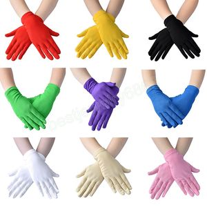 Damen Herren Etikette Kurze Handschuhe Stretch Sonnenschutz Vollfinger Fäustling Satin Abendkleid Performance Prom Ball Handschuhe